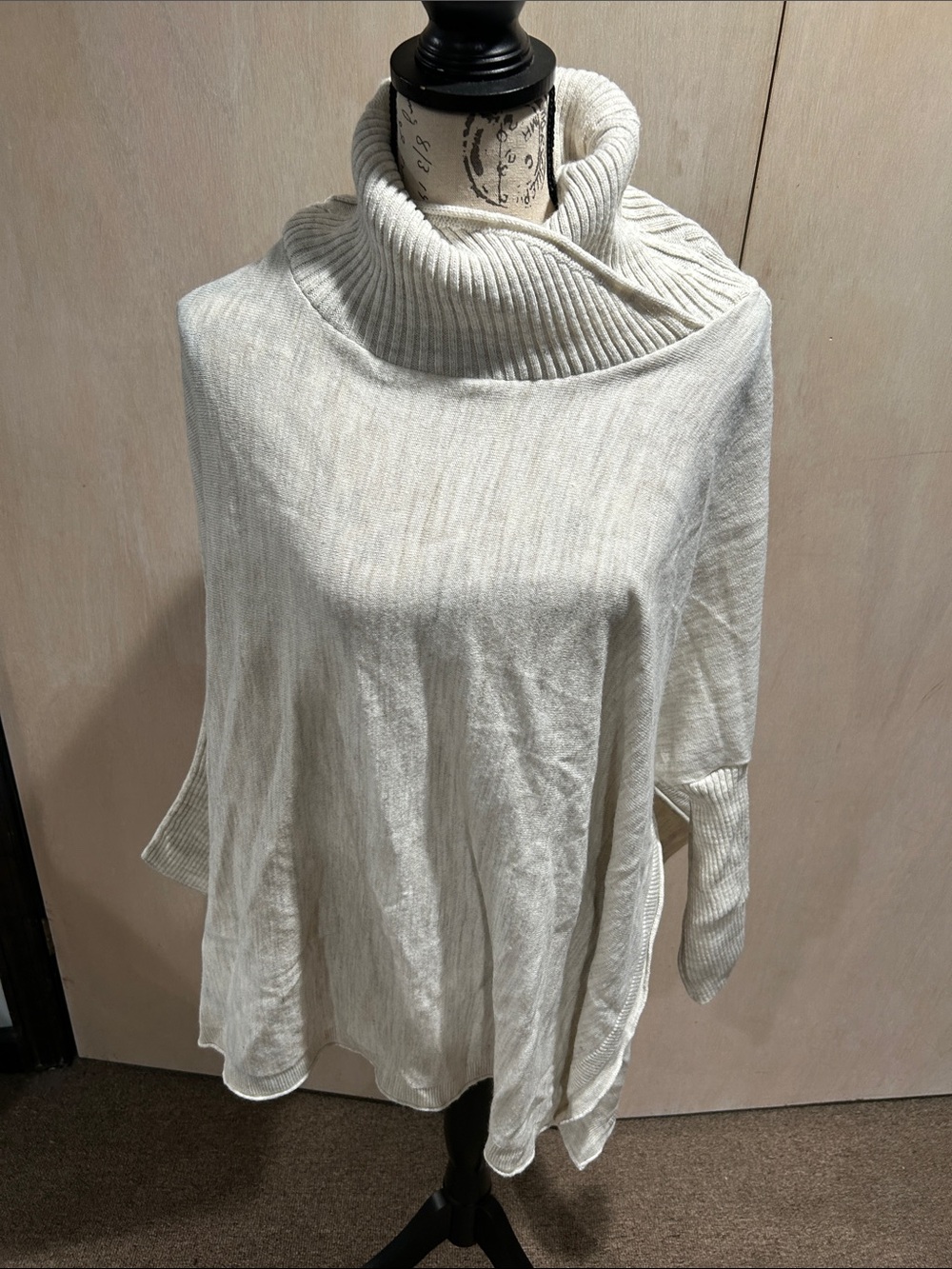 Mersea Women's Cream Turtleneck Ribbed Oversized Sweater w/ Wide Dolman Sleeve.